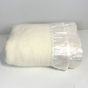 VTG Ralph Lauren Ivory Cotton Satin Trim Twin Blanket 66x90